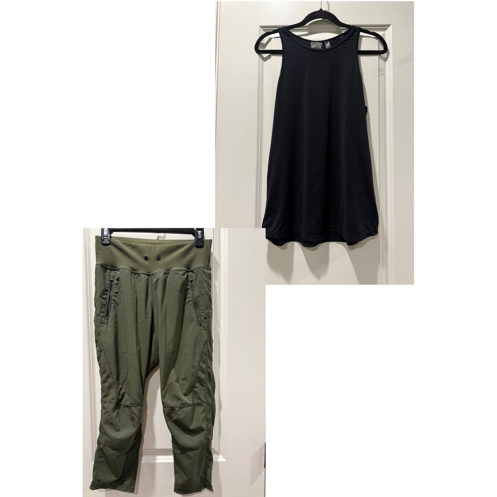 Zella Womens Black Racerback Tank and Olive Green Jogger Pants Set Size XS/Small